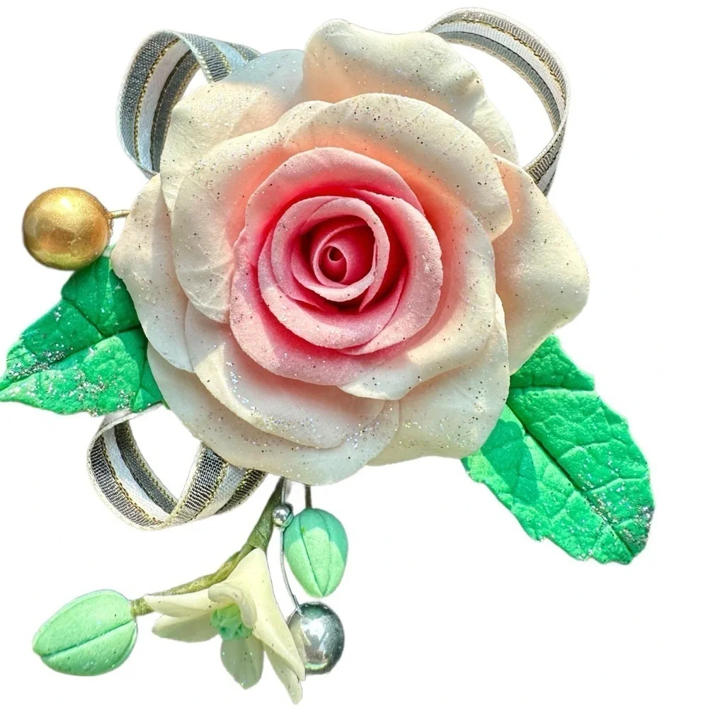 Beautiful Handmade Pink Rose Brooch - NWOT